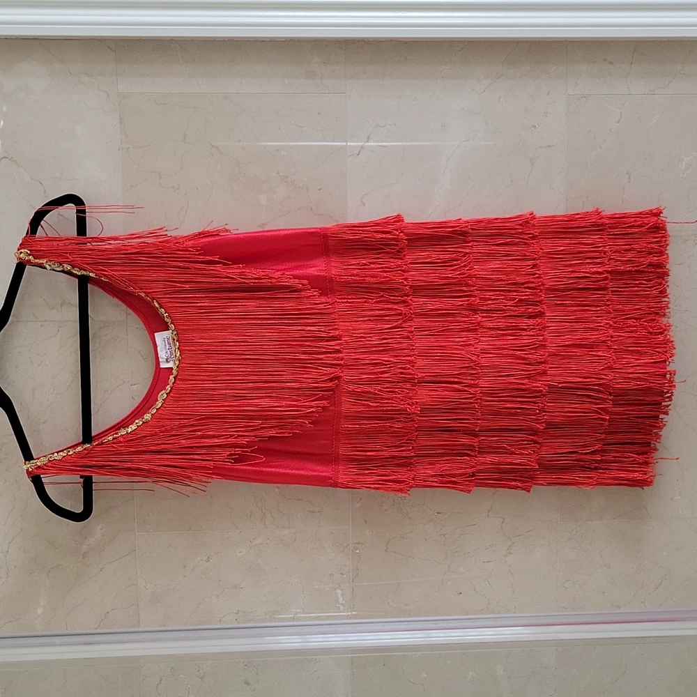 WOMENS California Costume CHARLESTON DANCER DANCE COSTUME RED FRINGE DRESS SMALL